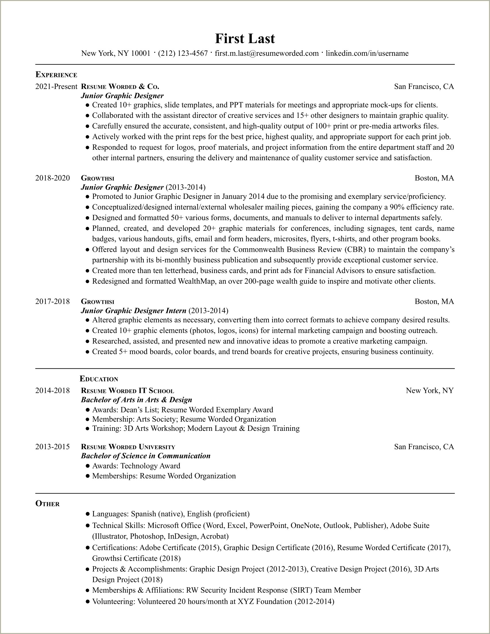 Resume For A Graphic Designer With Summary