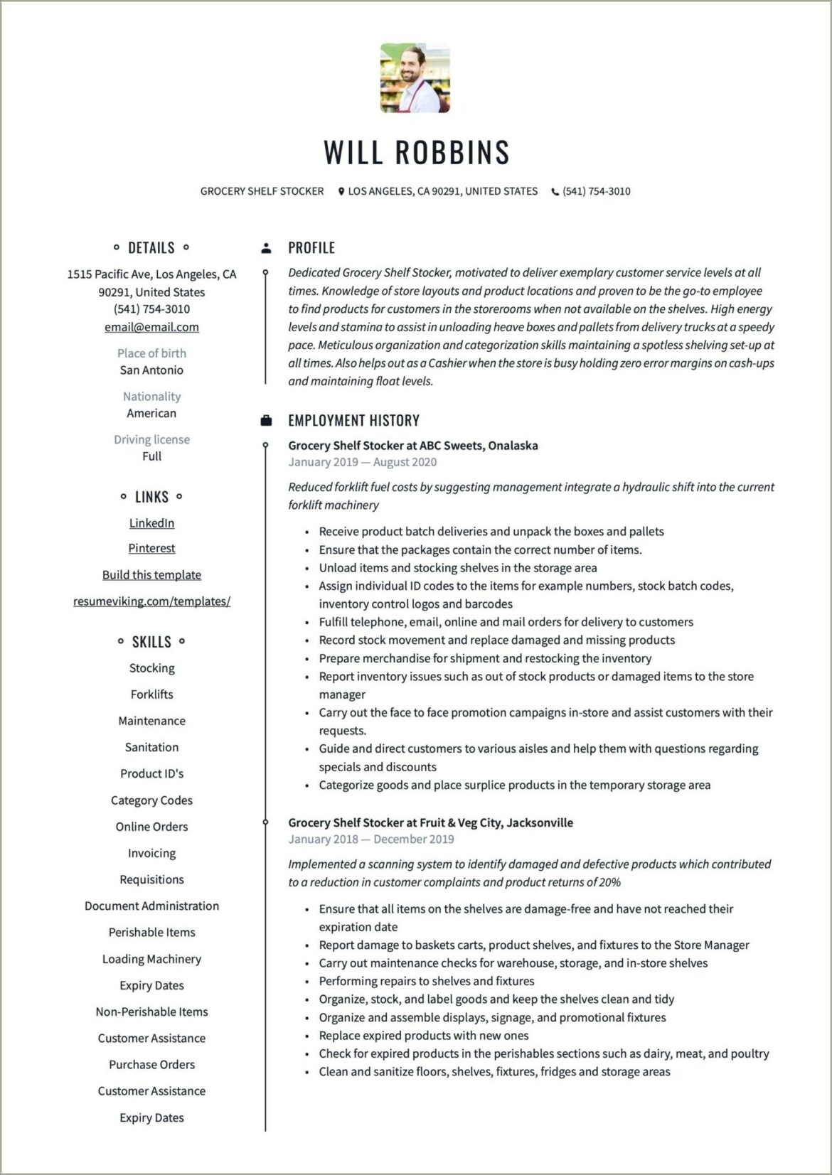 Resume For A Grocery Store Job