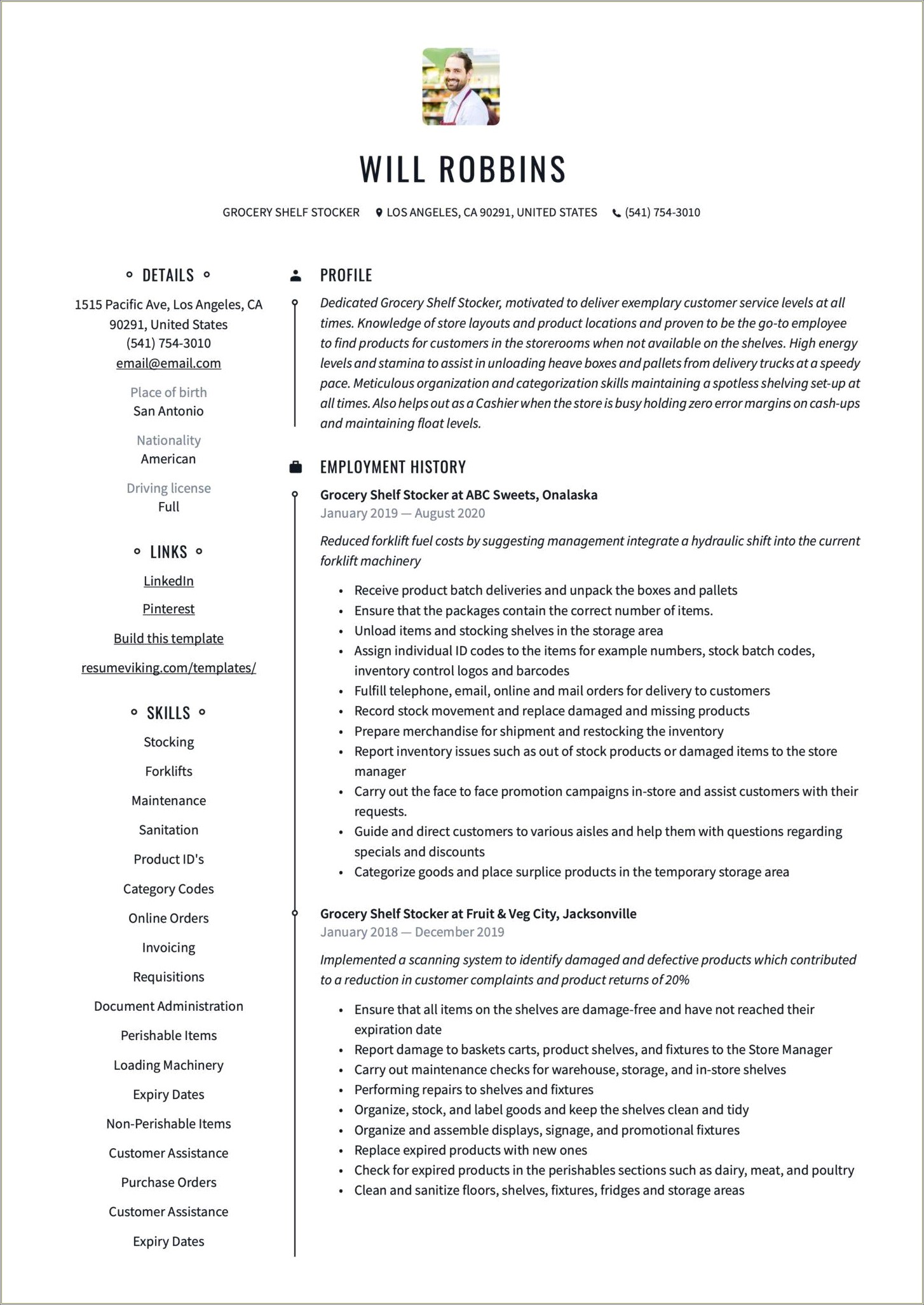 Resume For A Grocery Store Job