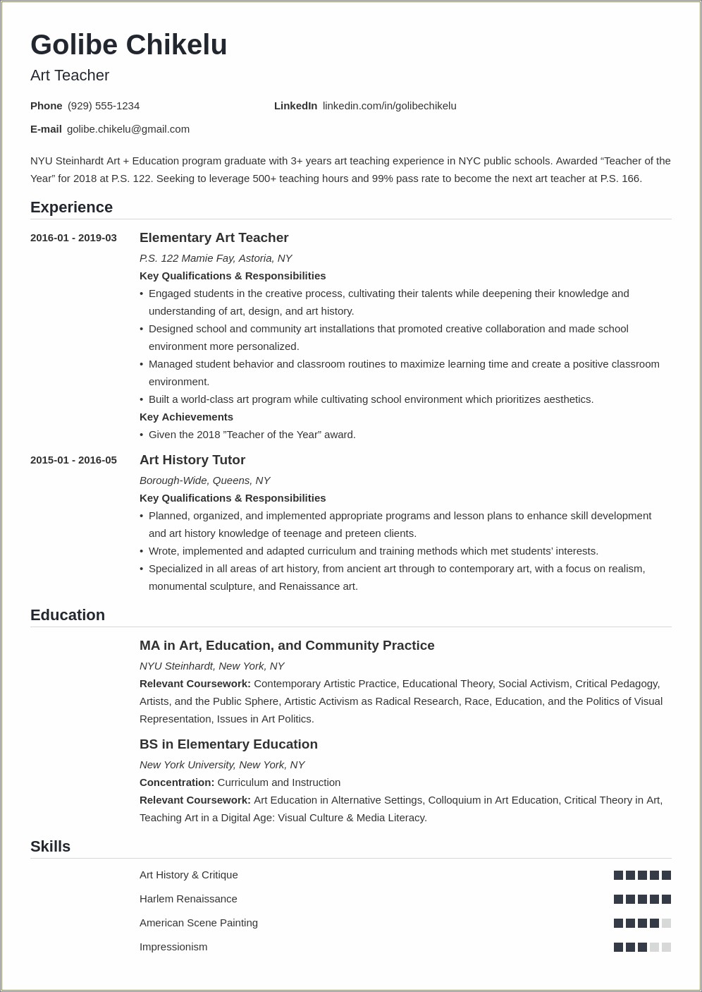 Resume For A High School History Teacher