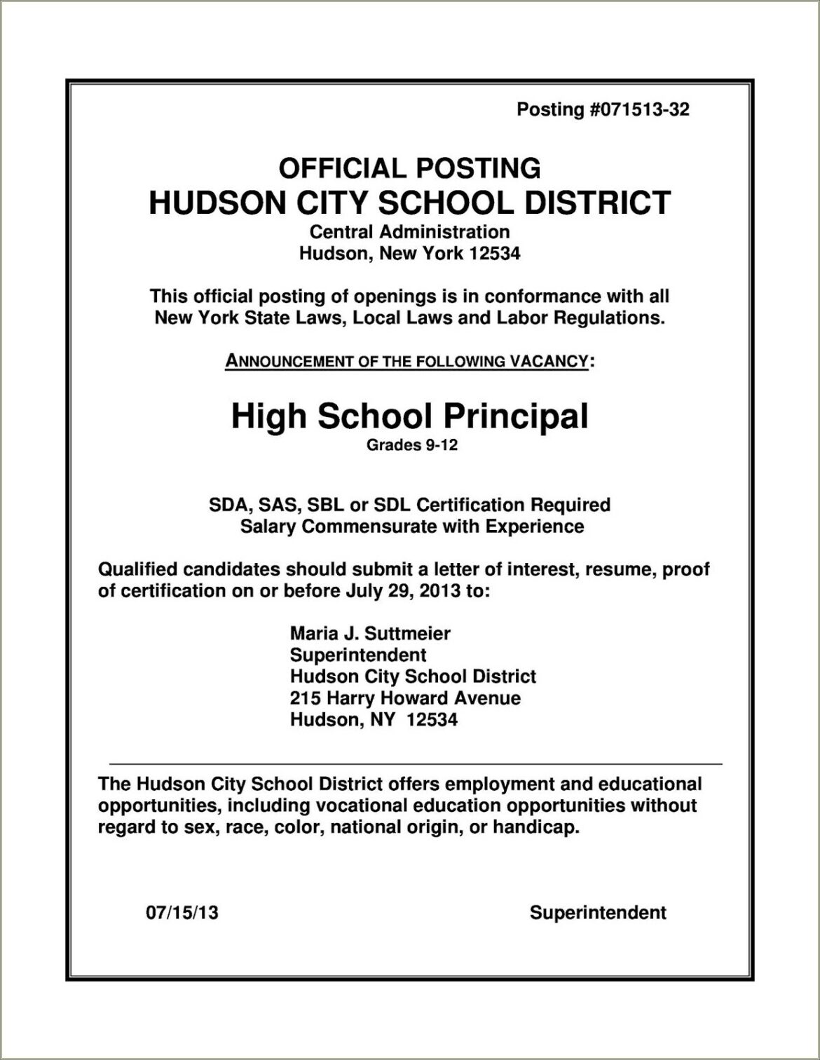 Resume For A High School Principal