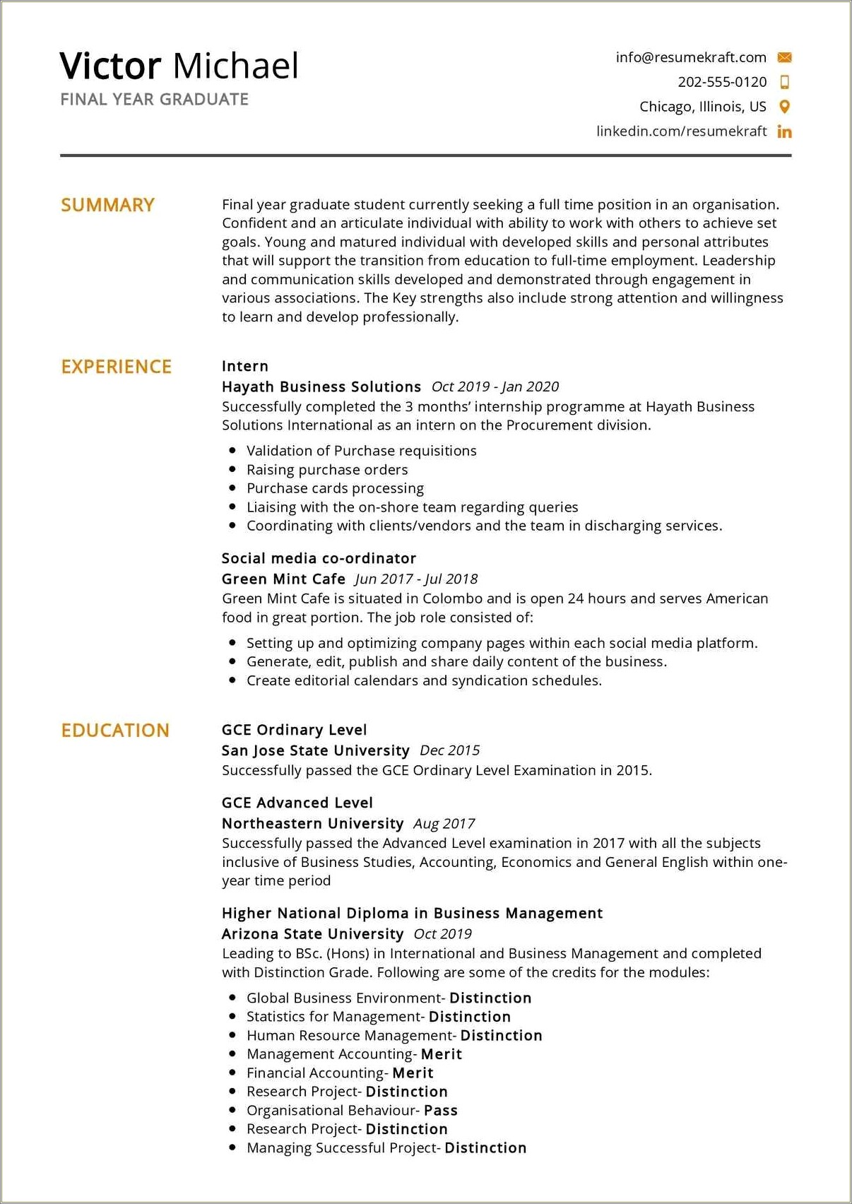 Resume For A Job After Graduate School