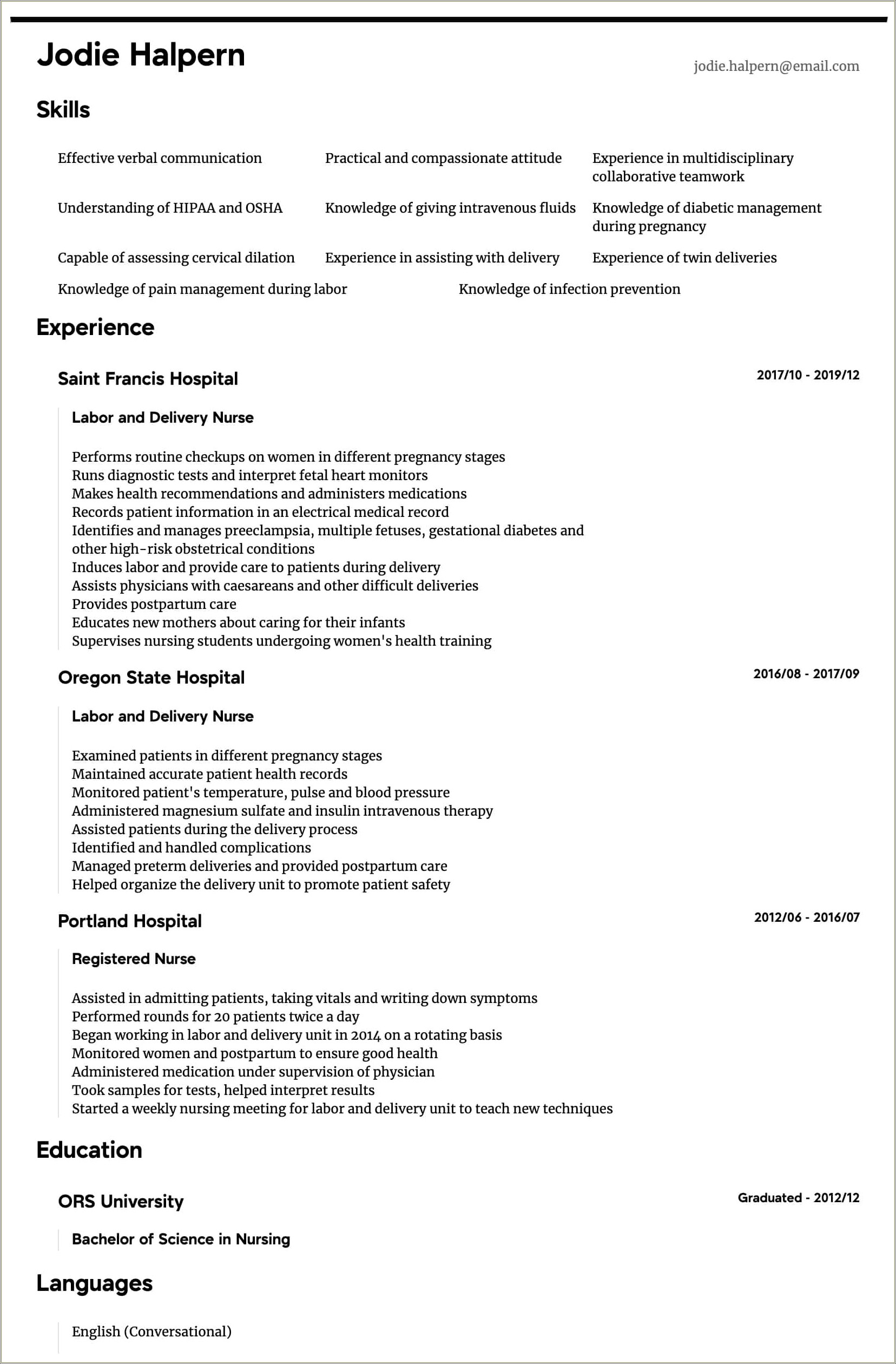 Resume For A Newer Nurse With Little Experience