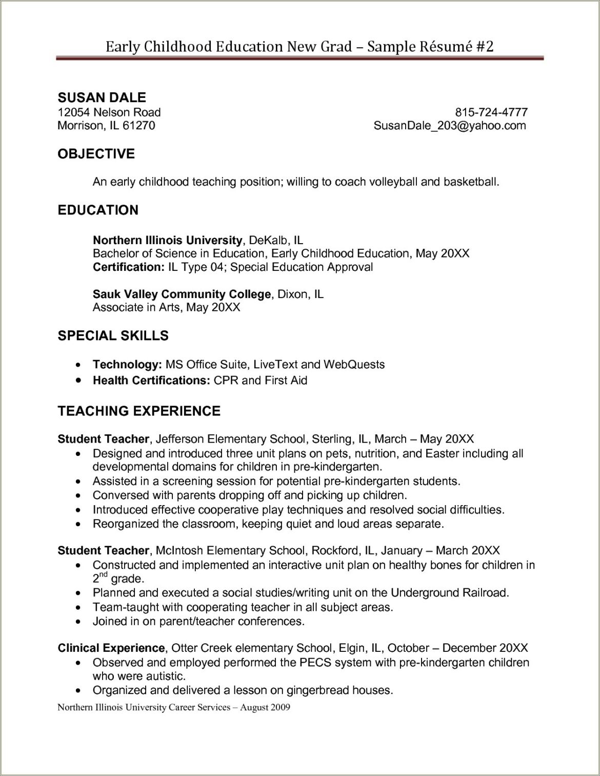 Resume For A Preschool Teacher Example