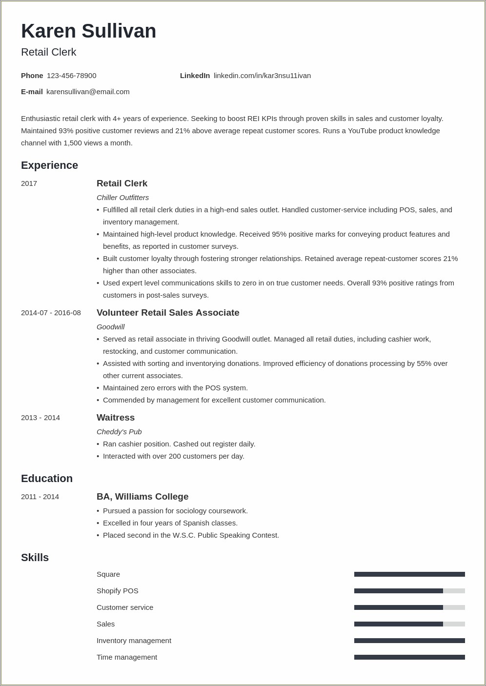 Resume For A Retail Job Examples
