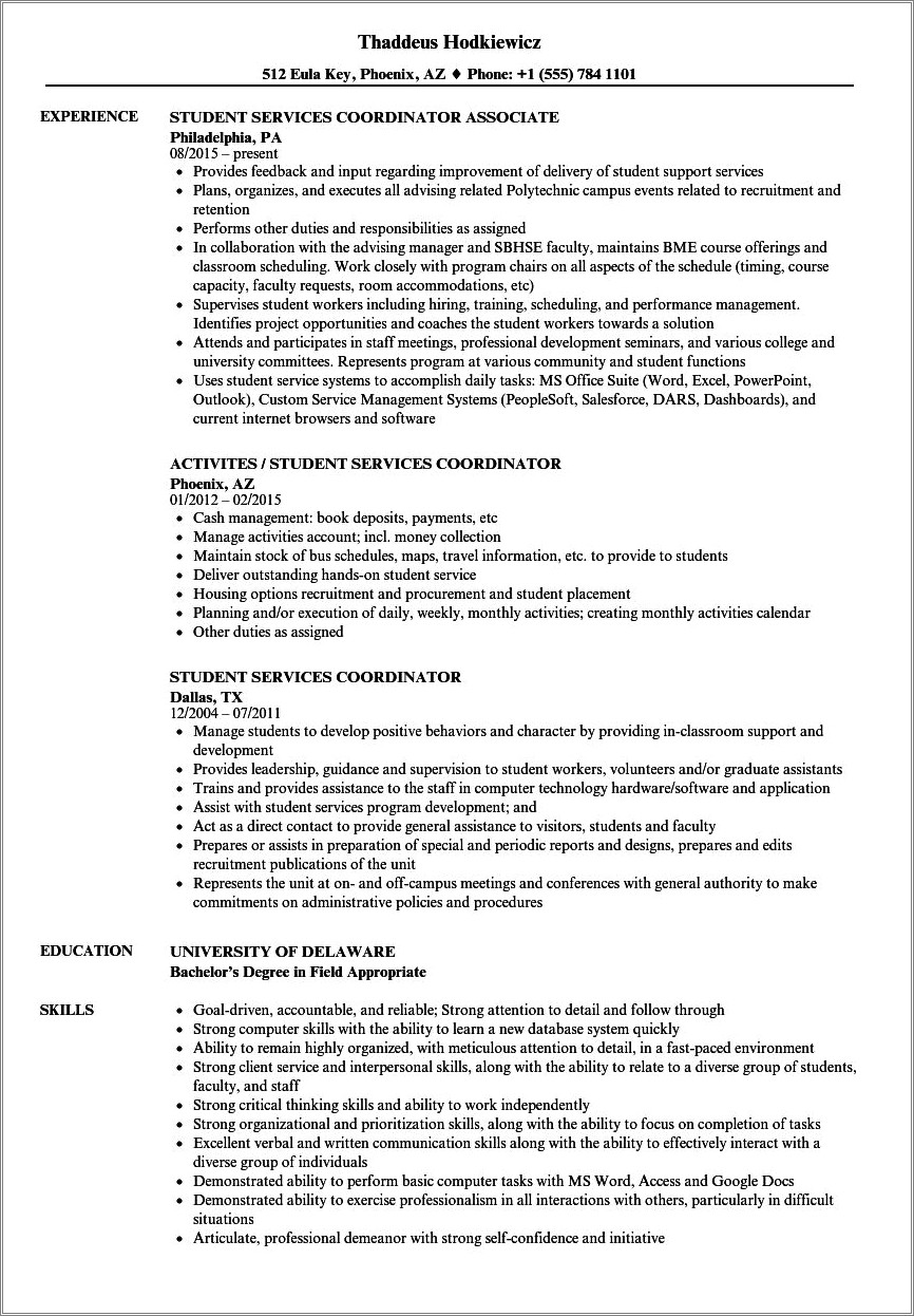 Resume For A Student With Customer Service Examples