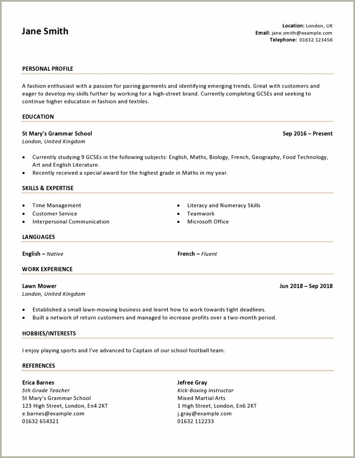 Resume For A Teenager With No Experience