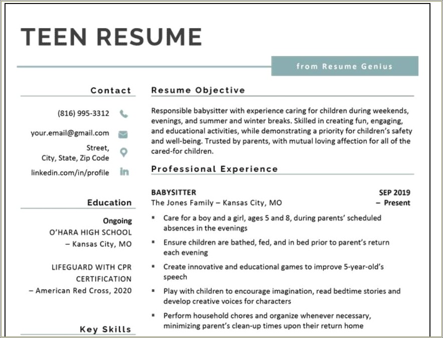 Resume For A Teen's First Job