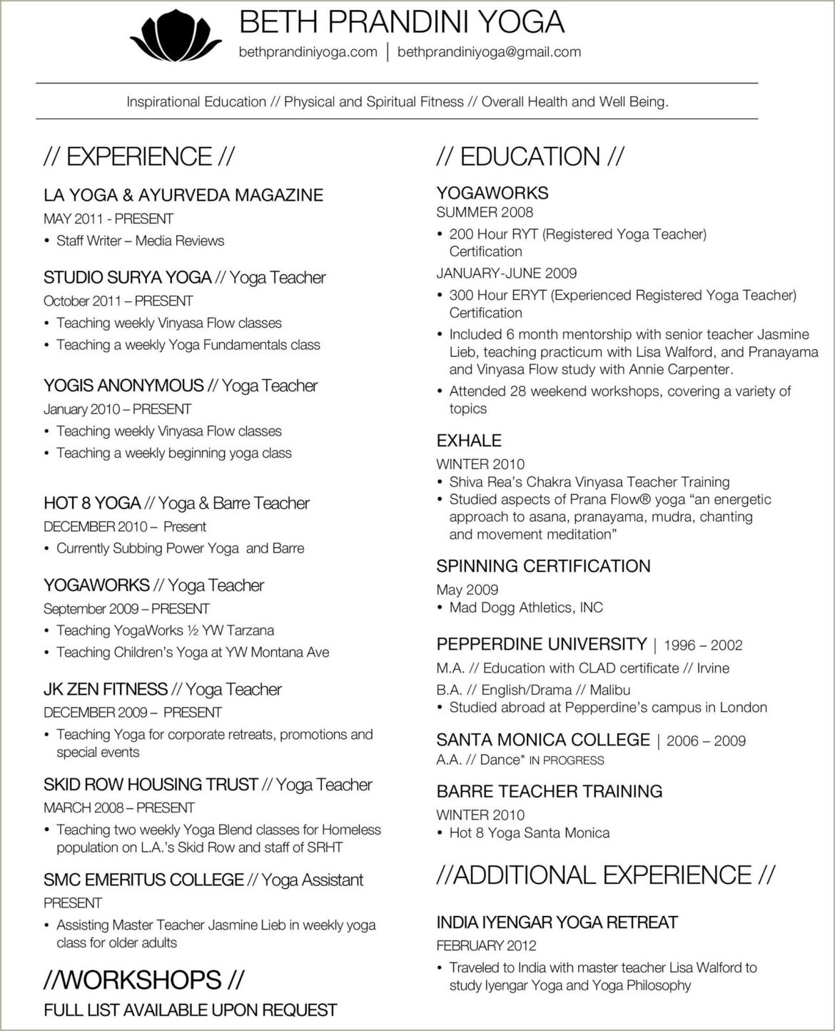 Resume For A Yoga Instructor With Little Experience