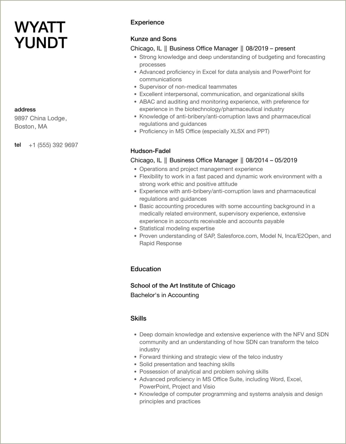 Resume For Accounting Office Manager Small Biz