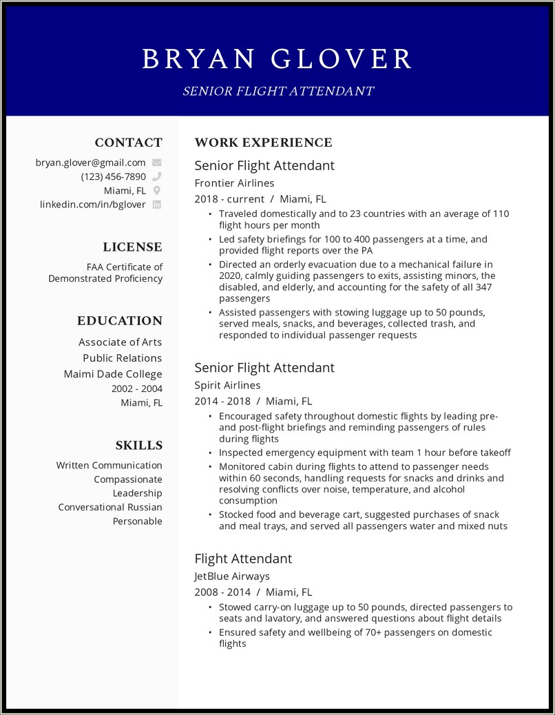 Resume For Air Hostess With No Experience