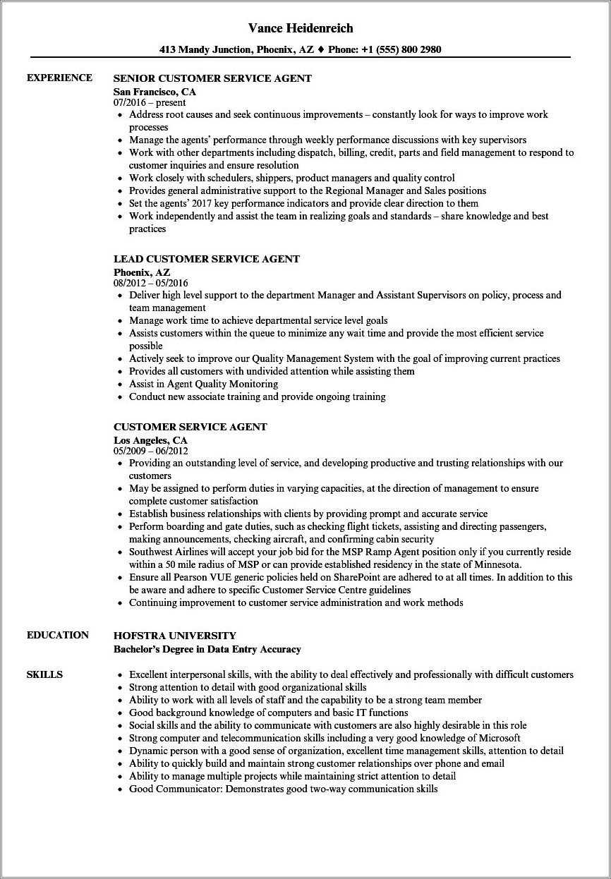 Resume For Airport Front Desk Job