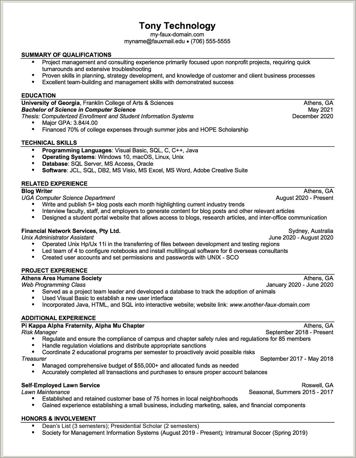 Resume For An On Campus Job