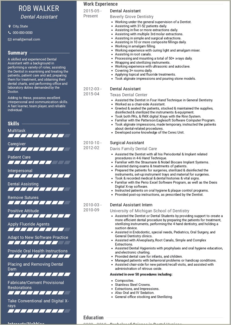 Resume For Apply Job As Dental Assistant