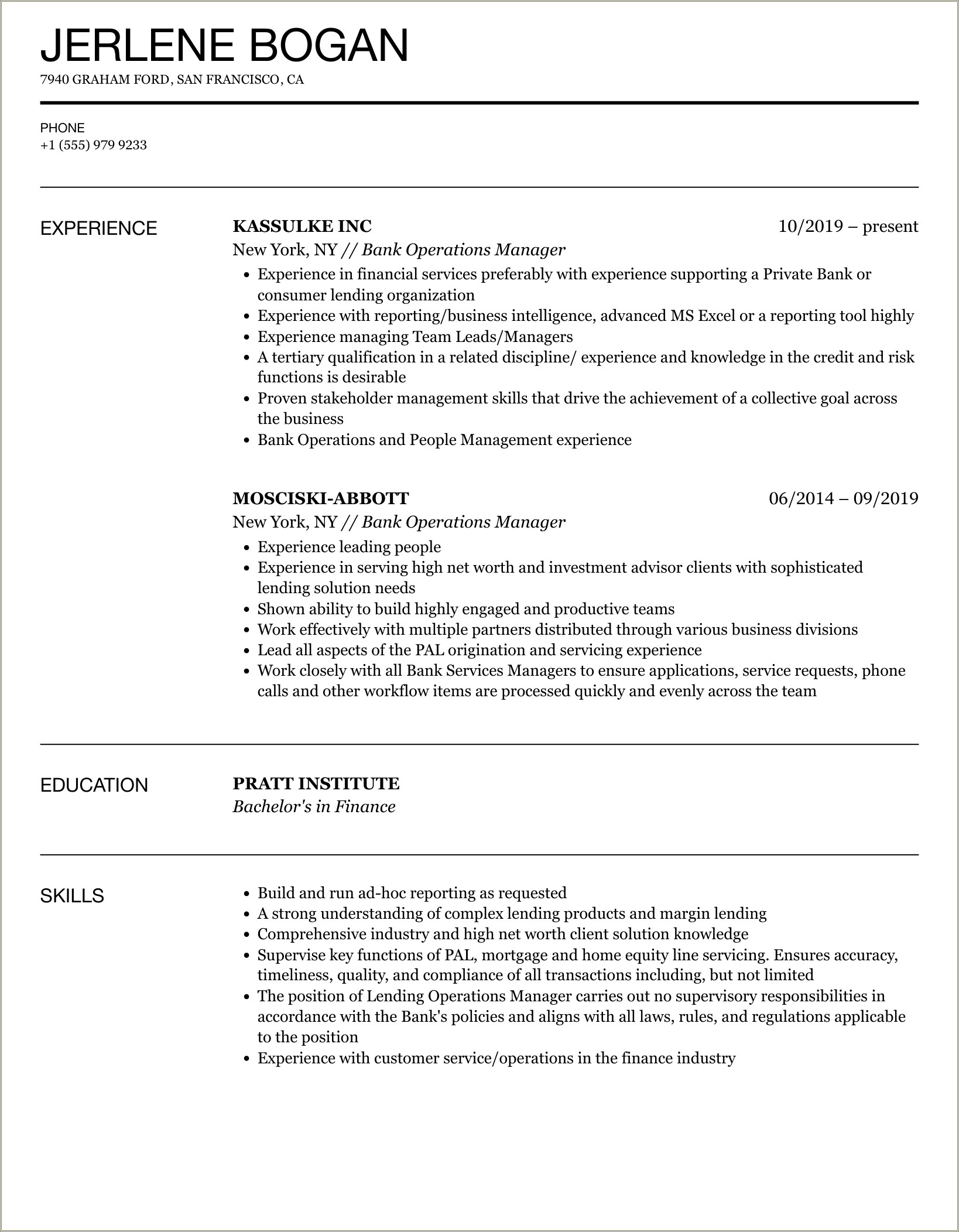 Resume For Bank Job In India