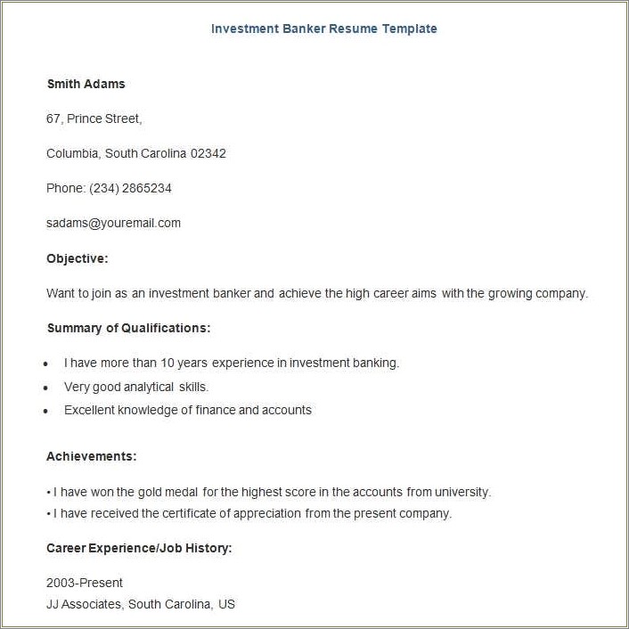 Resume For Bank Jobs Free Word