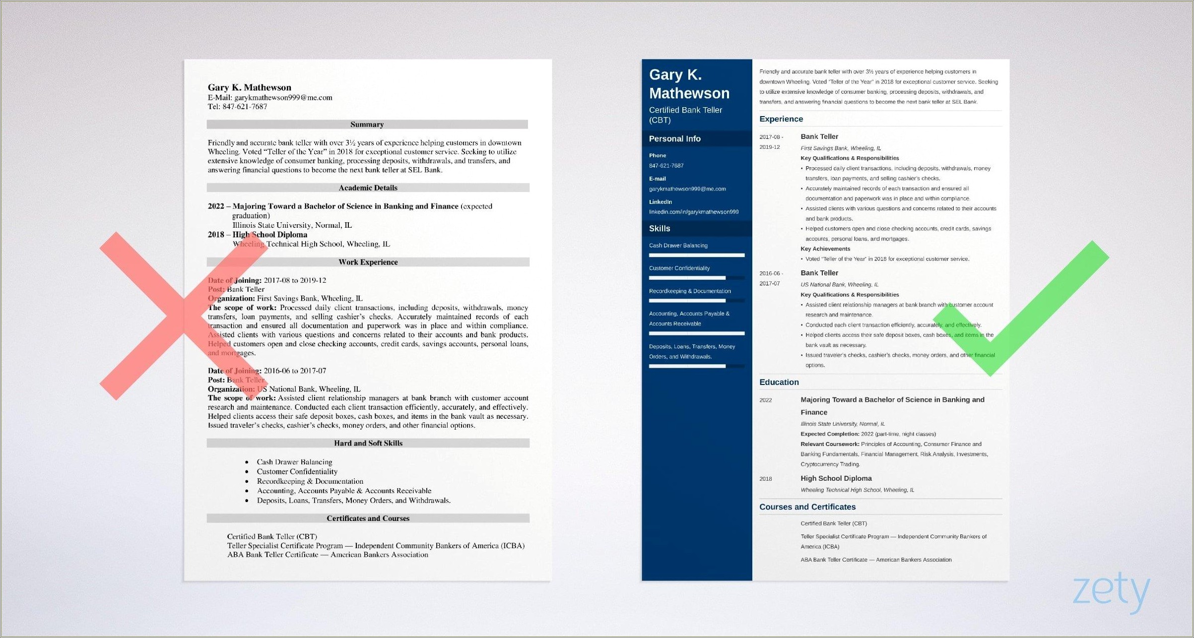 Resume For Bank Of America Jobs