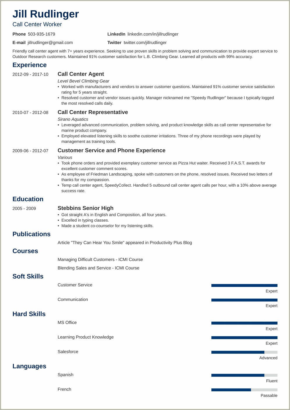 Resume For Call Center Agent Without Experience