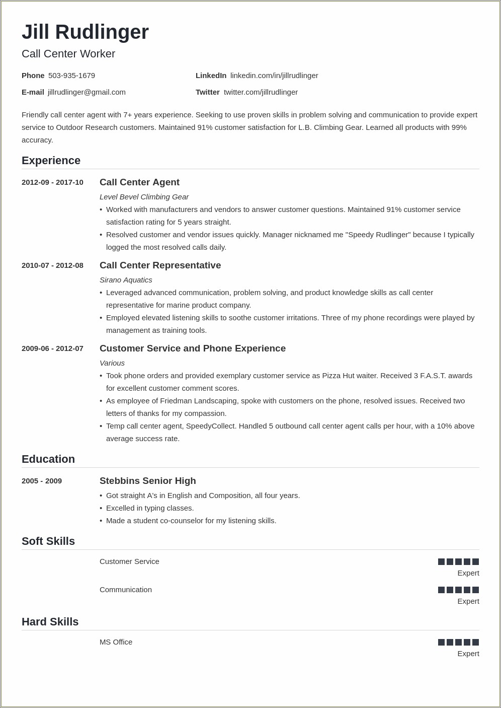 Resume For Call Center Job Fresher