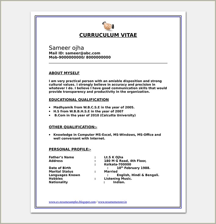 Resume For Call Center Job Sample For Fresher