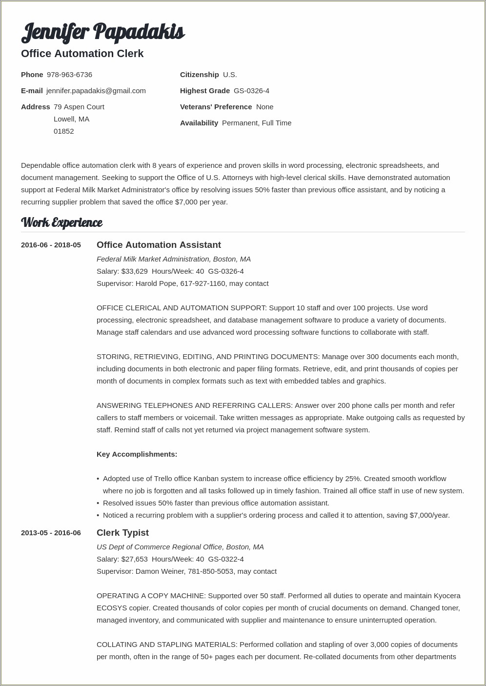 Resume For Canadian Federal Government Jobs Example