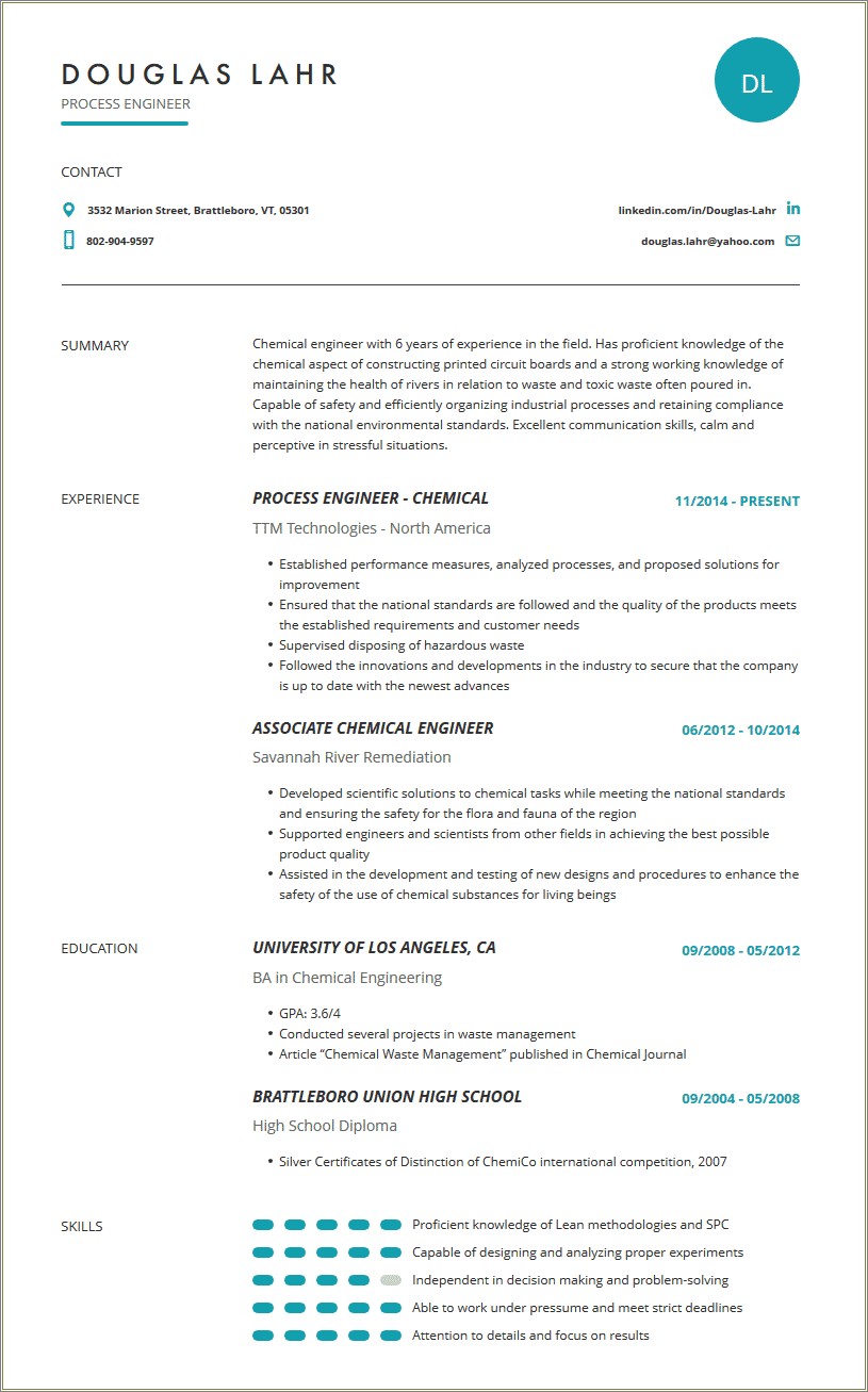 Resume For Chemical Engineer Example For Student