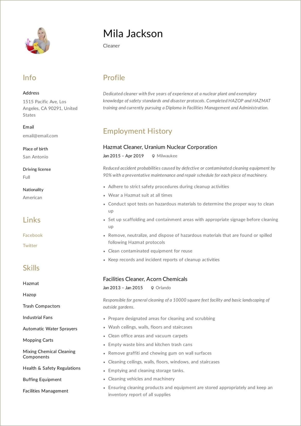 Resume For Cleaning Job With No Experience