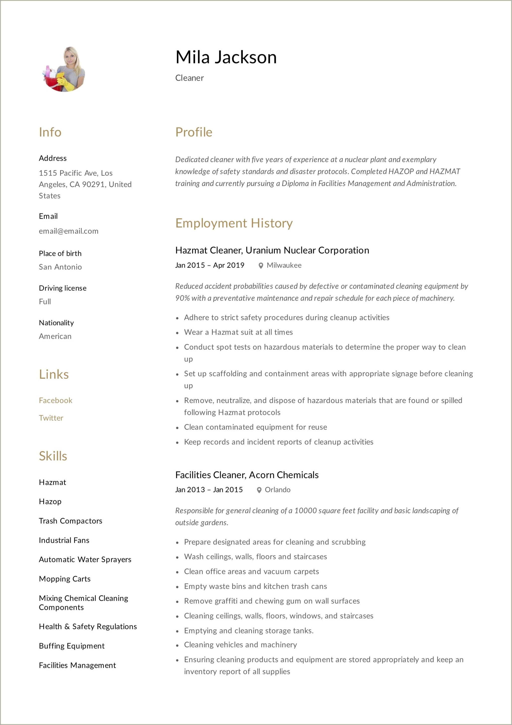 Resume For Cleaning Job With No Experience