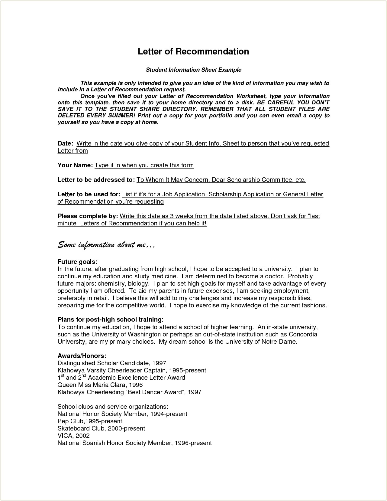 Resume For College Recommendation Letter Examples