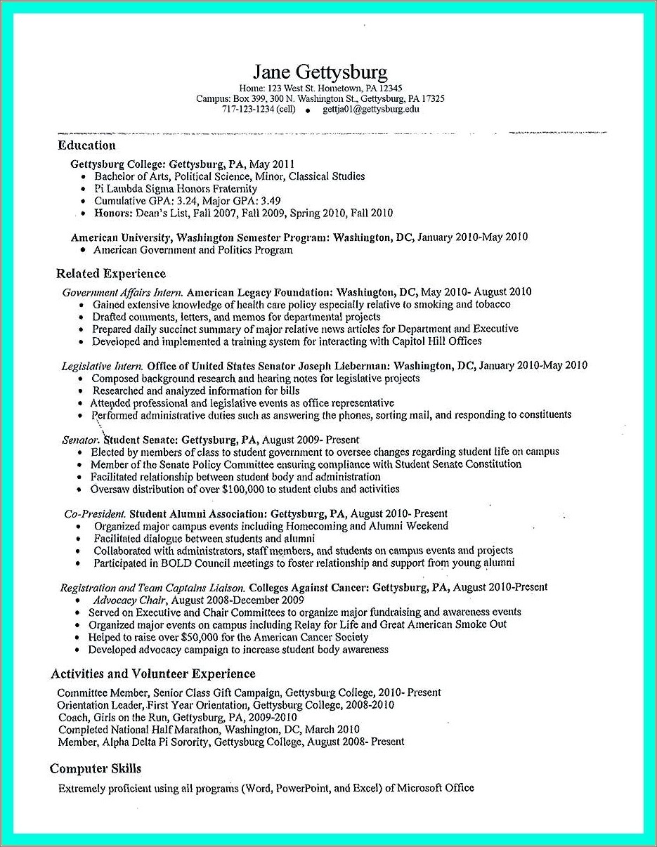 Resume For College Students On Campus Job