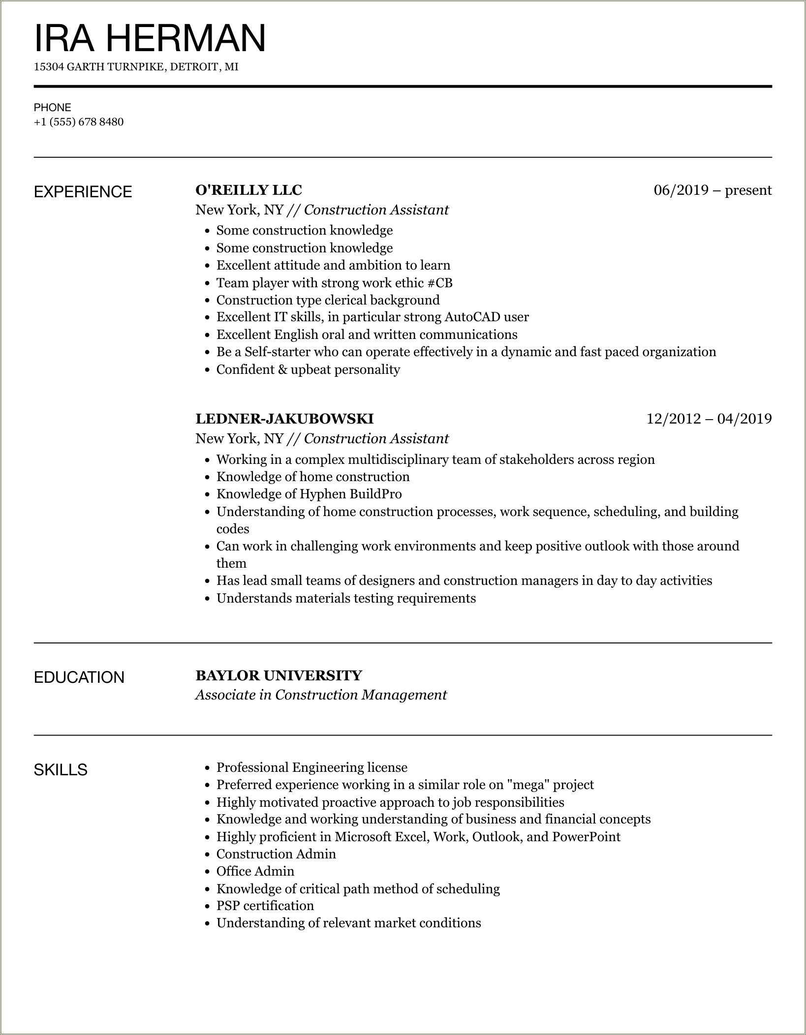 Resume For Contractor Doing Odd Jobs