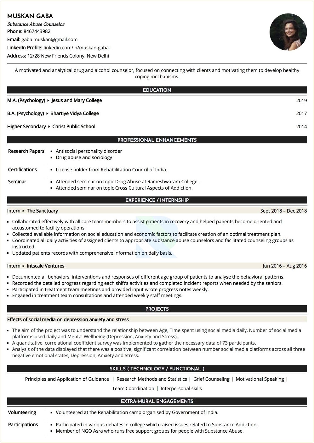 Resume For Counselors Working With Substance Abuse