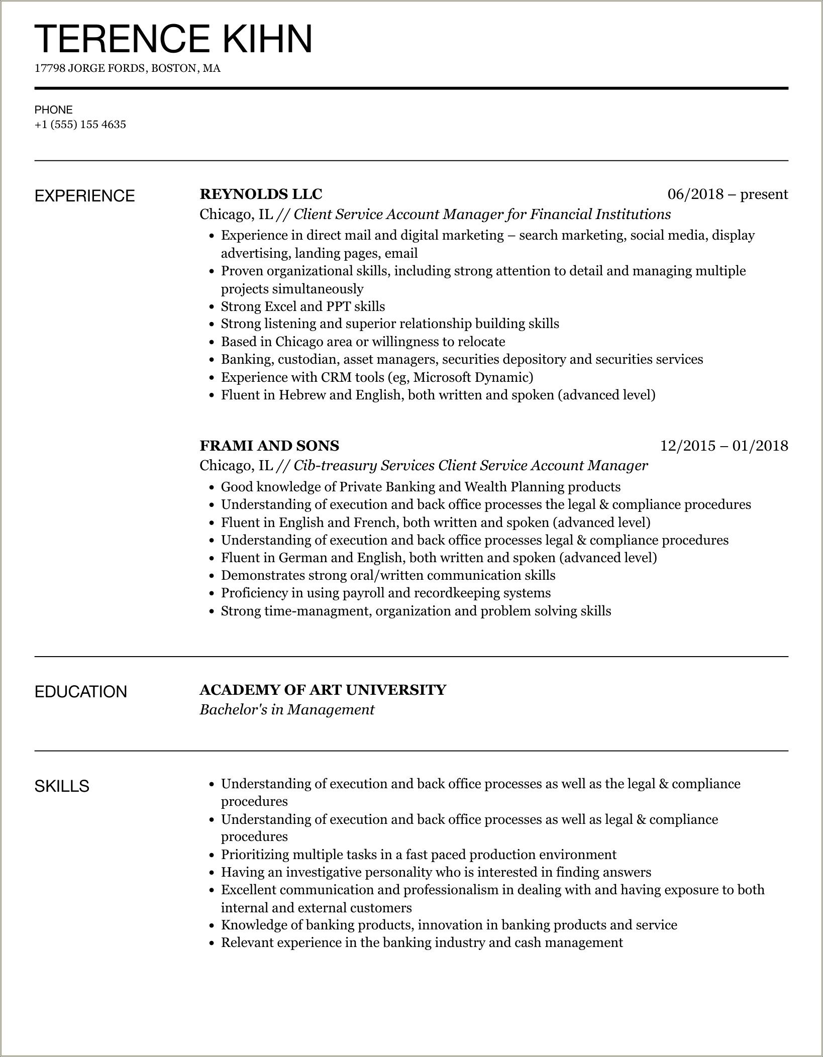 Resume For Customer Service Account Manager