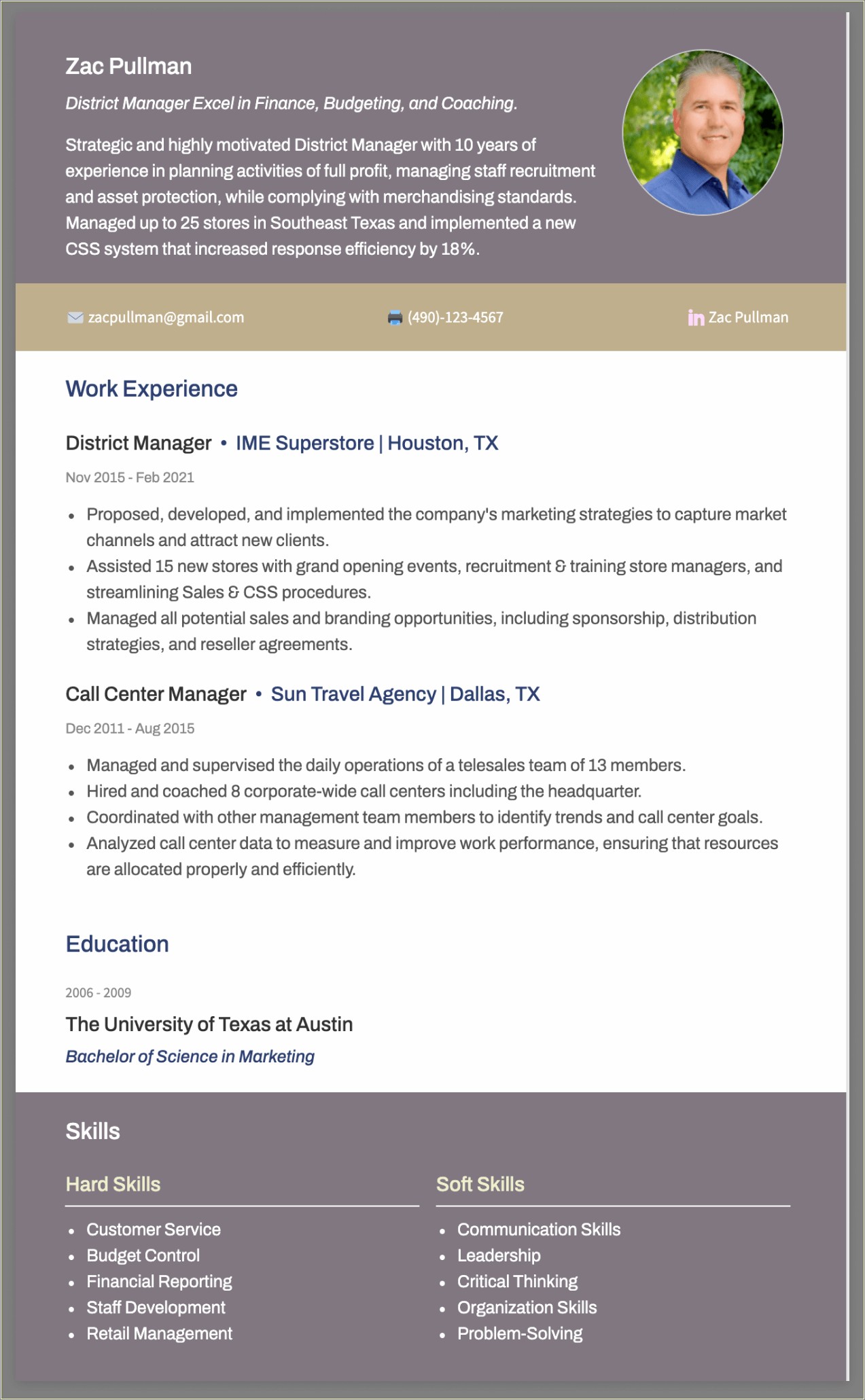 Resume For Customer Service Call Center Manager