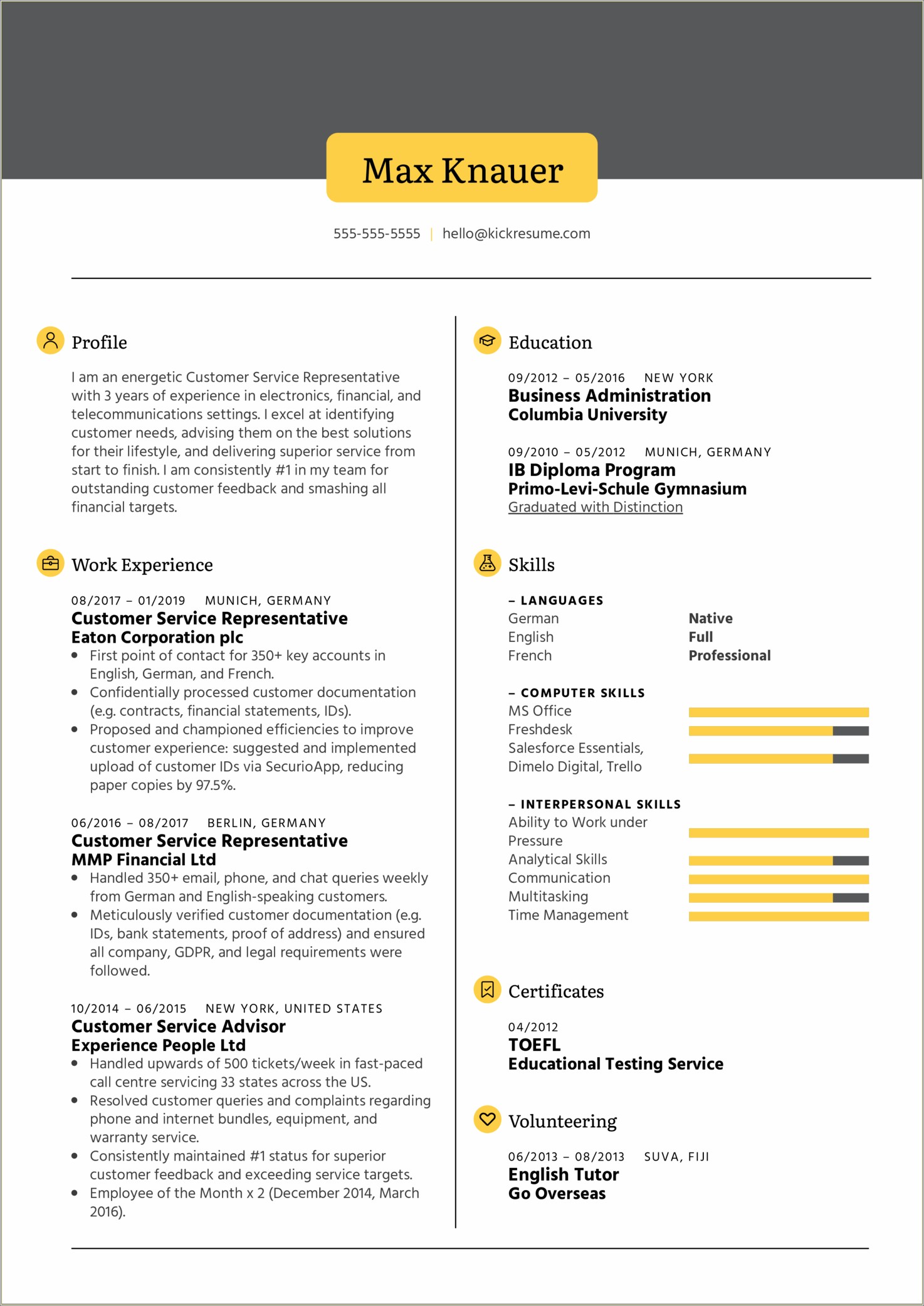 Resume For Customer Service Representatives Templates