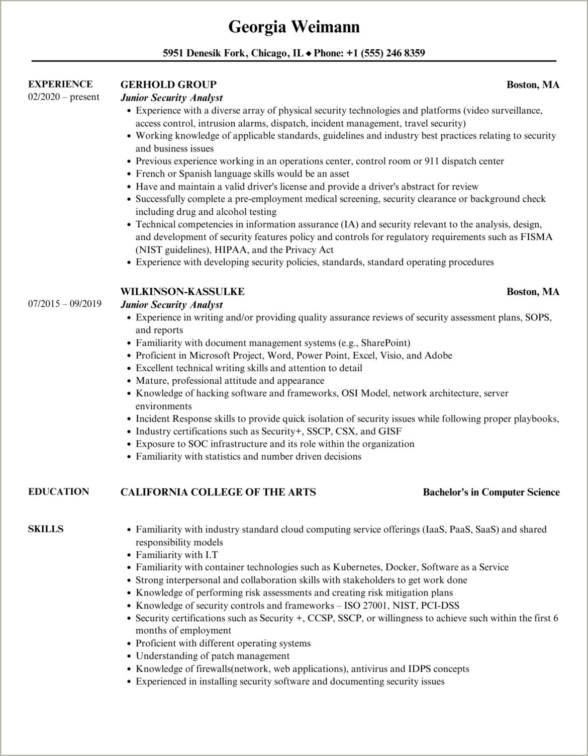 Resume For Cyber Security Analyst Example