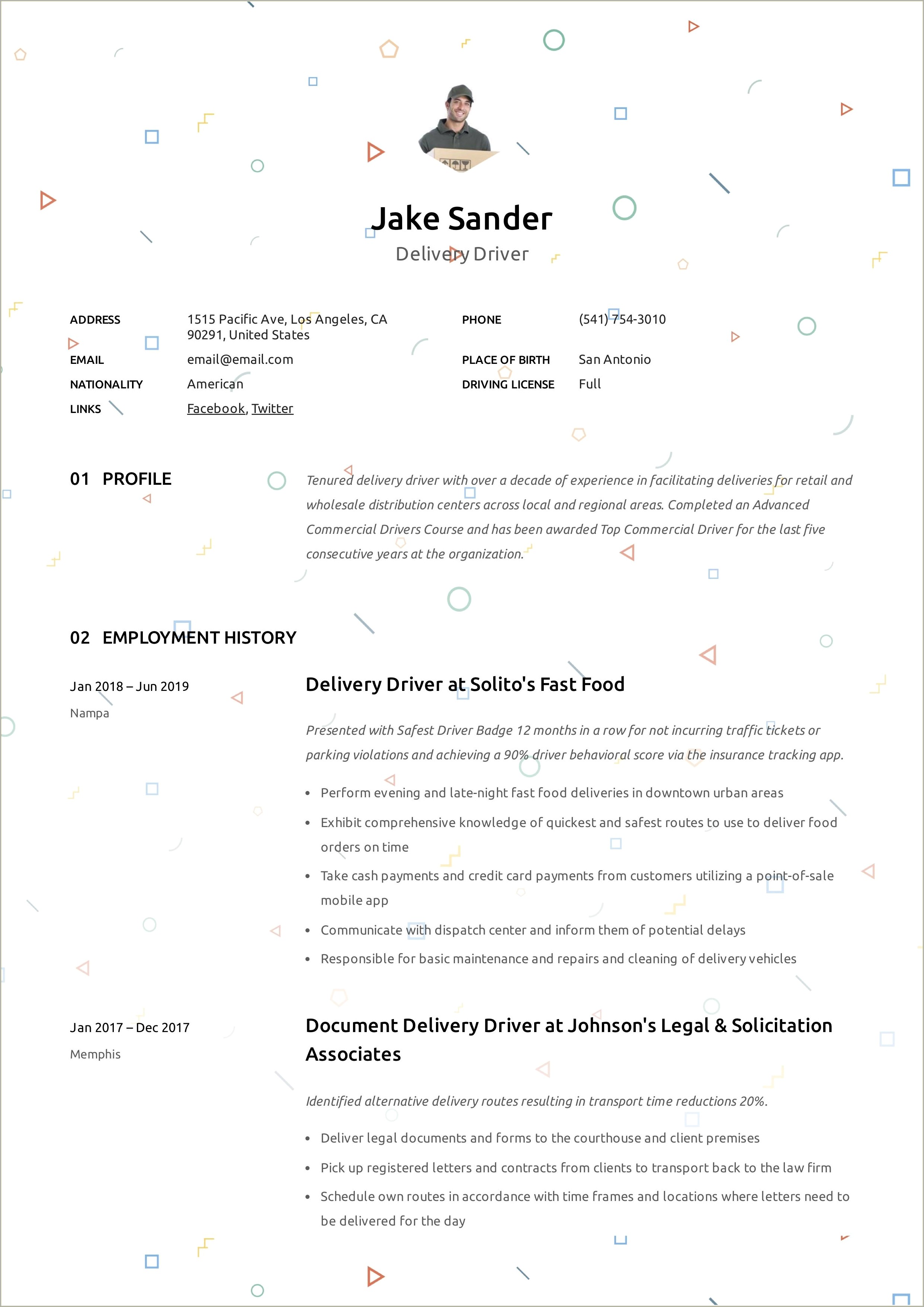 Resume For Delivery Driver No Experience