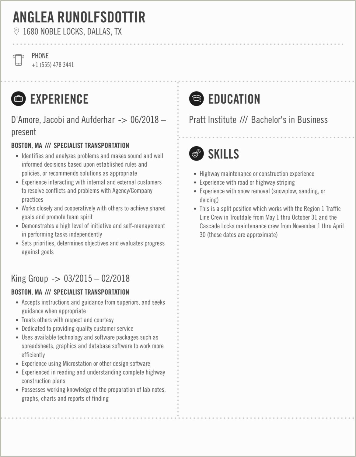 Resume For Dot Admin Job For Striping Roads