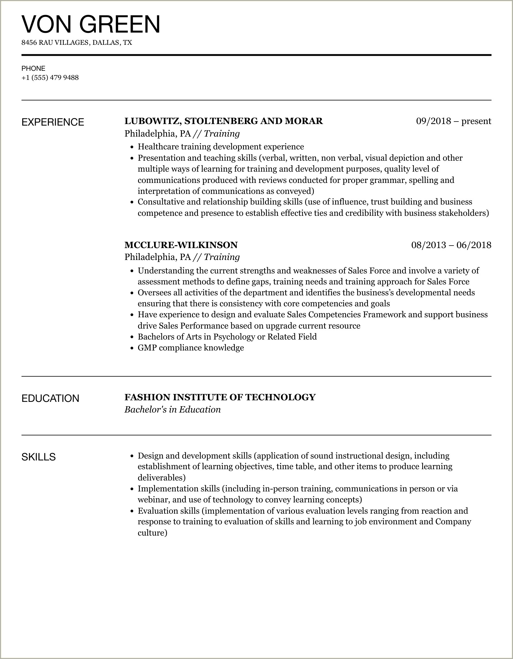 Resume For Dummies On The Job Training