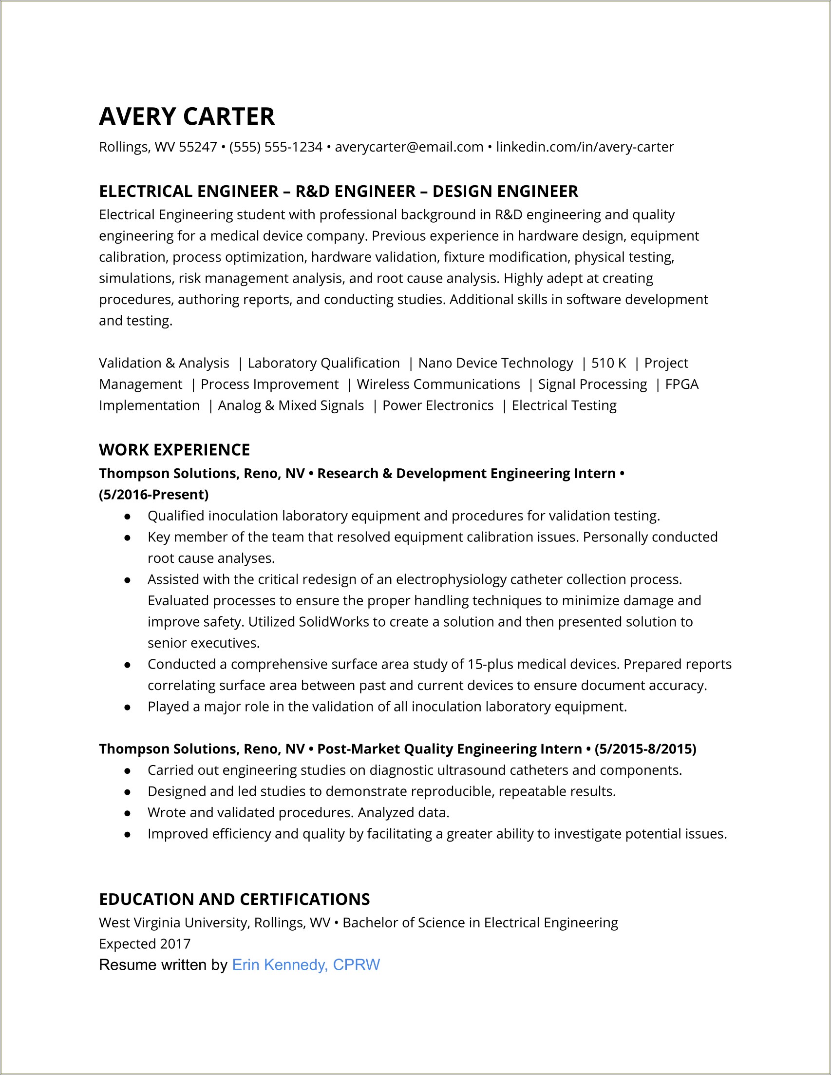Resume For Electrical Engineer With 10 Years Experience