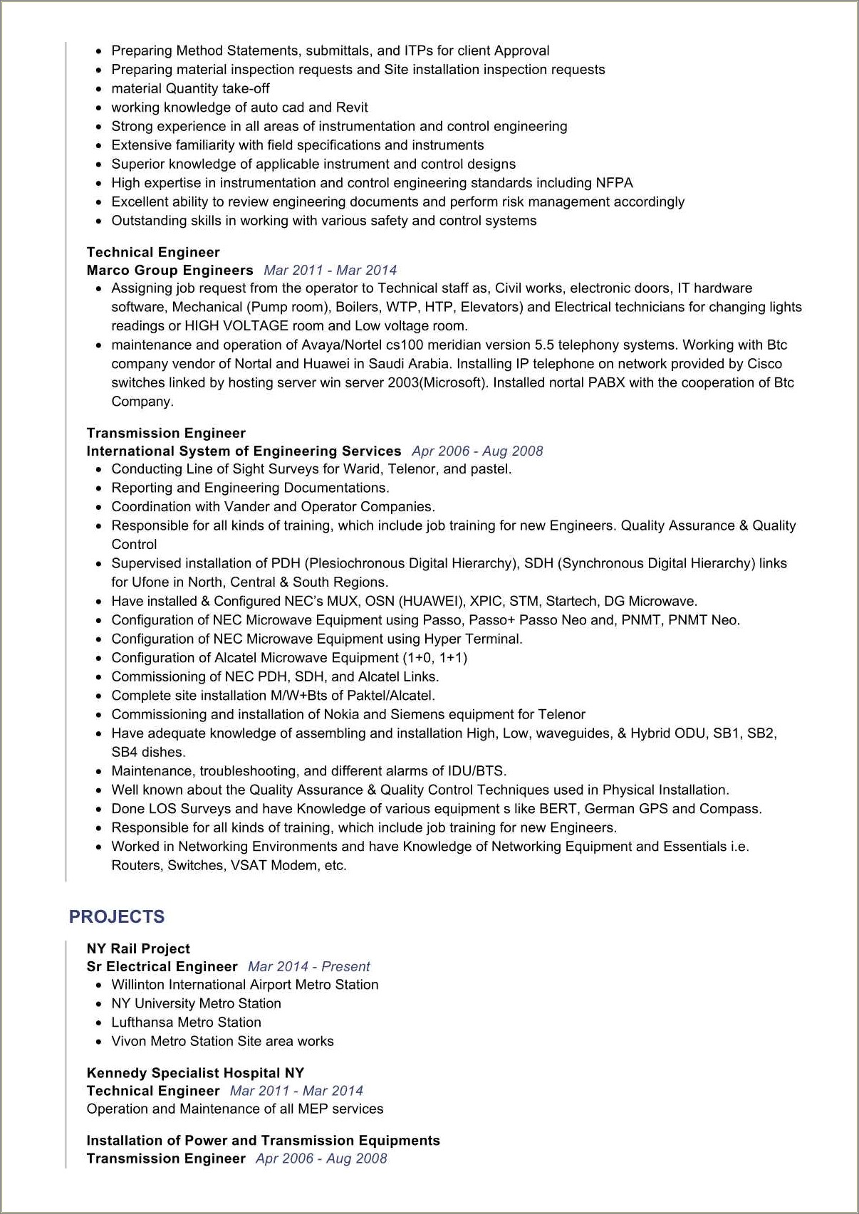 Resume For Electrical Engineer With 5 Years Experience