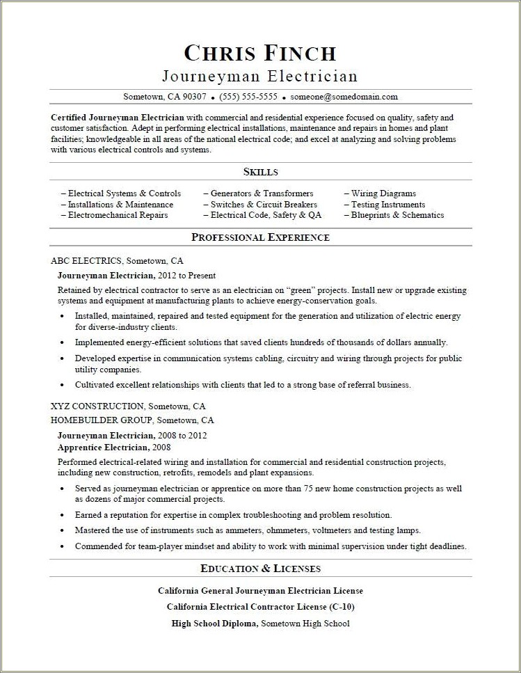 Resume For Electrician Helper With No Experience