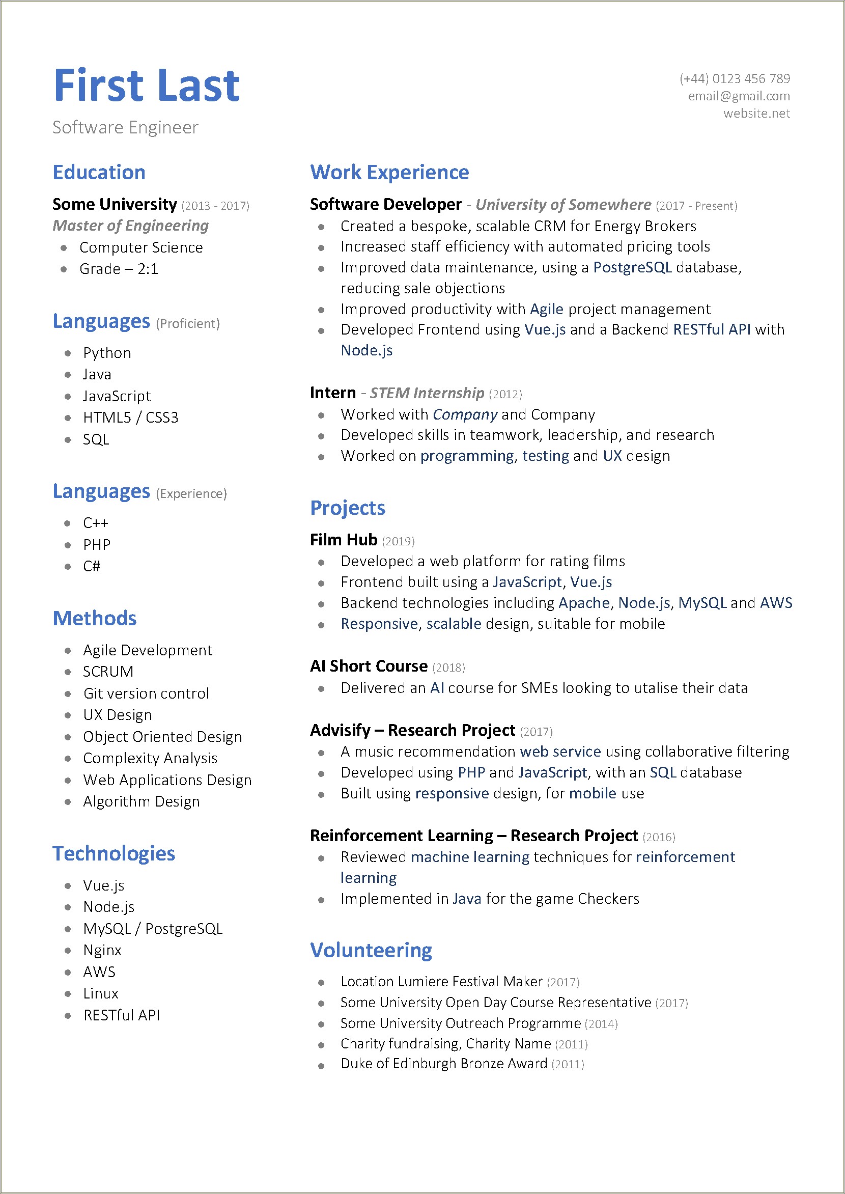 Resume For Engineer Entry Level Example