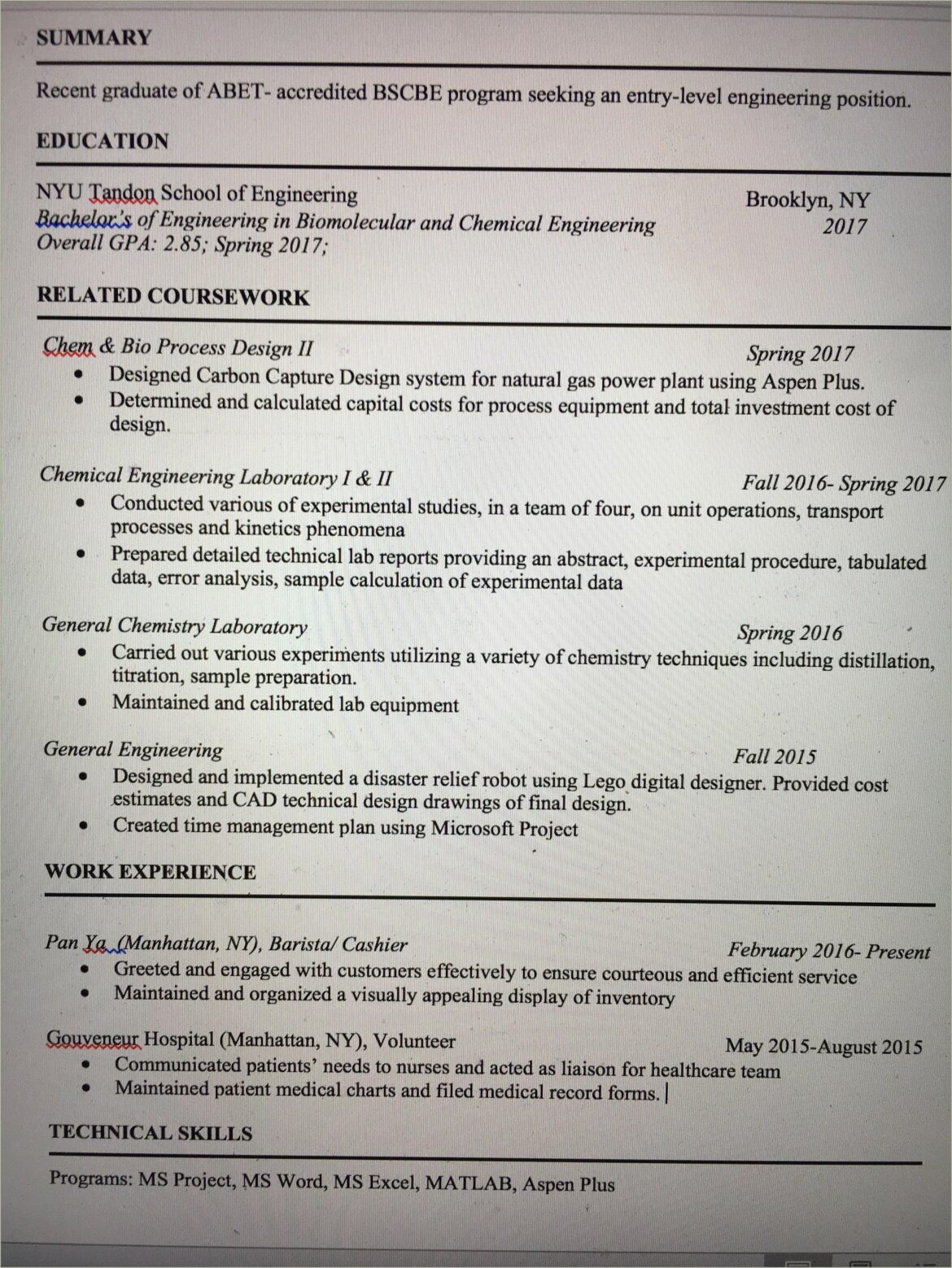 Resume For Engineering Students With No Experience