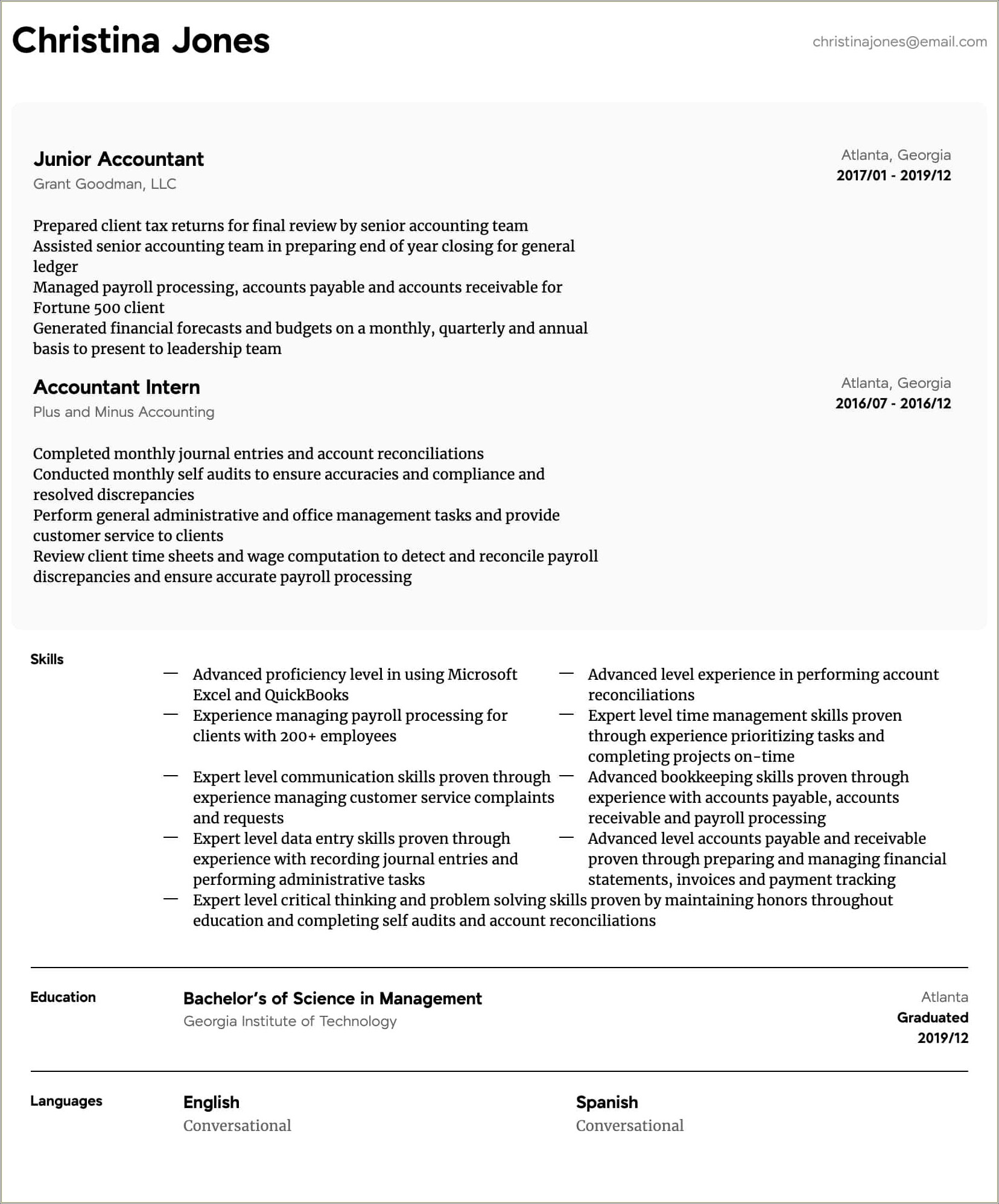 Resume For Entry Level Accounting Job