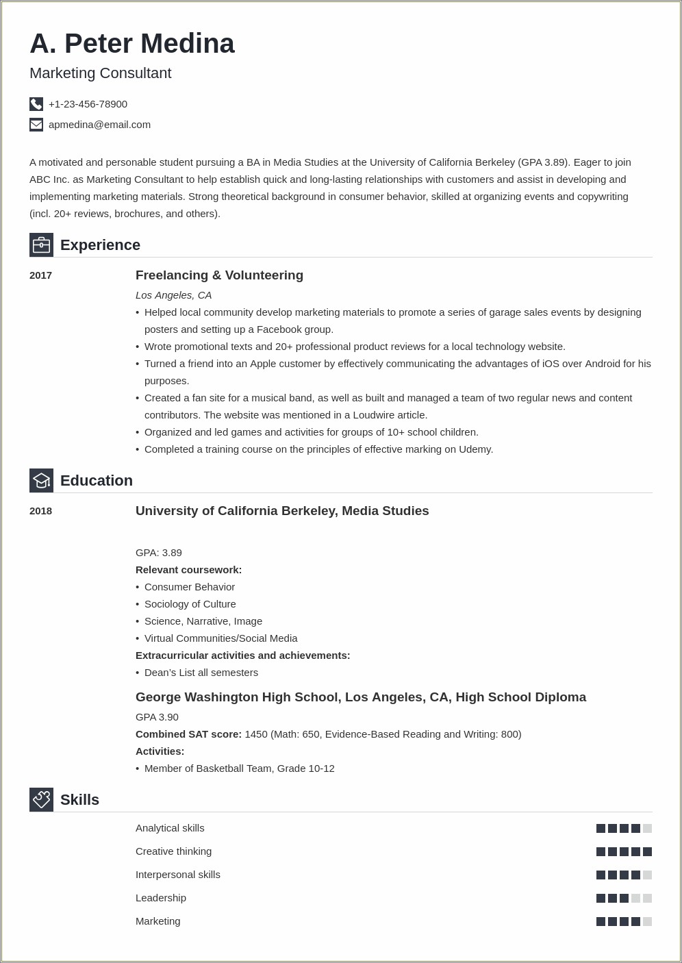 Resume For First Job And No Workexperience