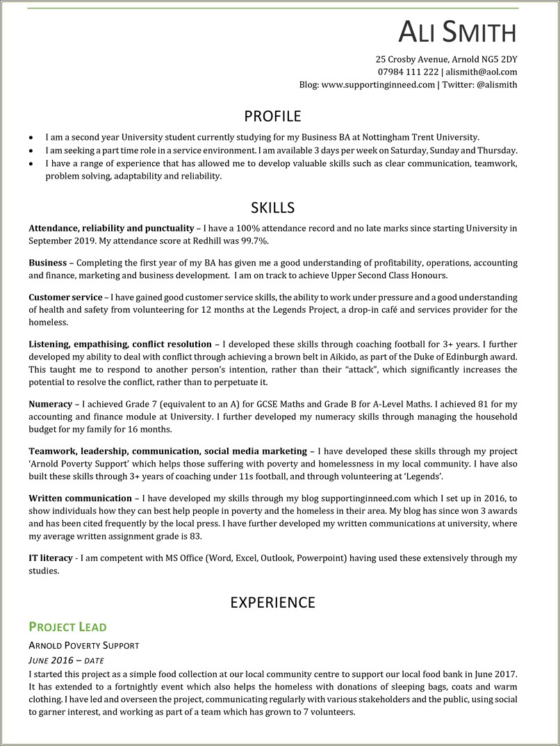 Resume For First Part Time Job