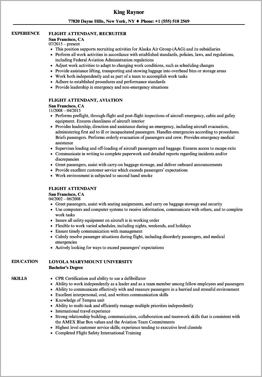 Resume For Flight Attendant With Experience