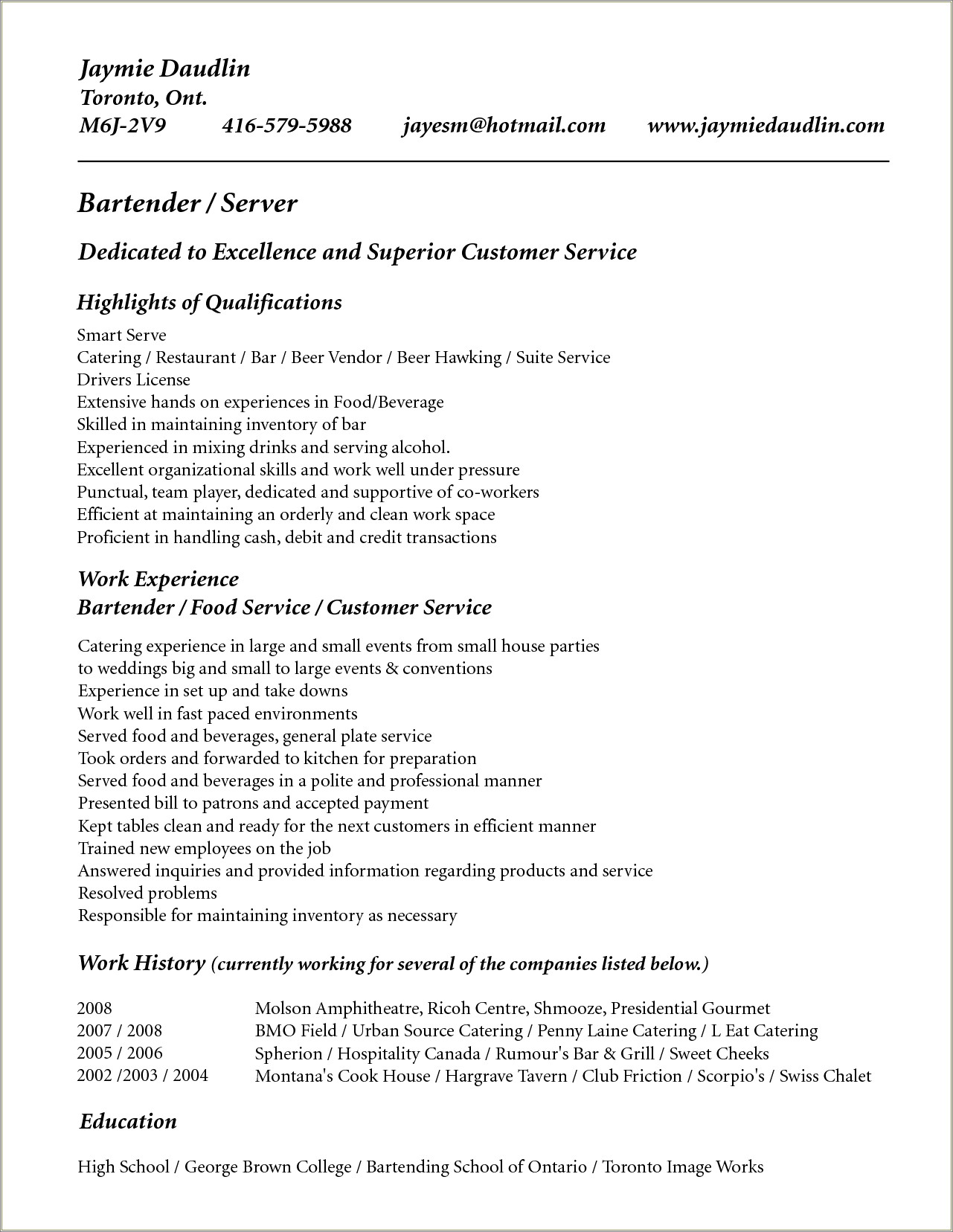 Resume For Food Service For No Experience
