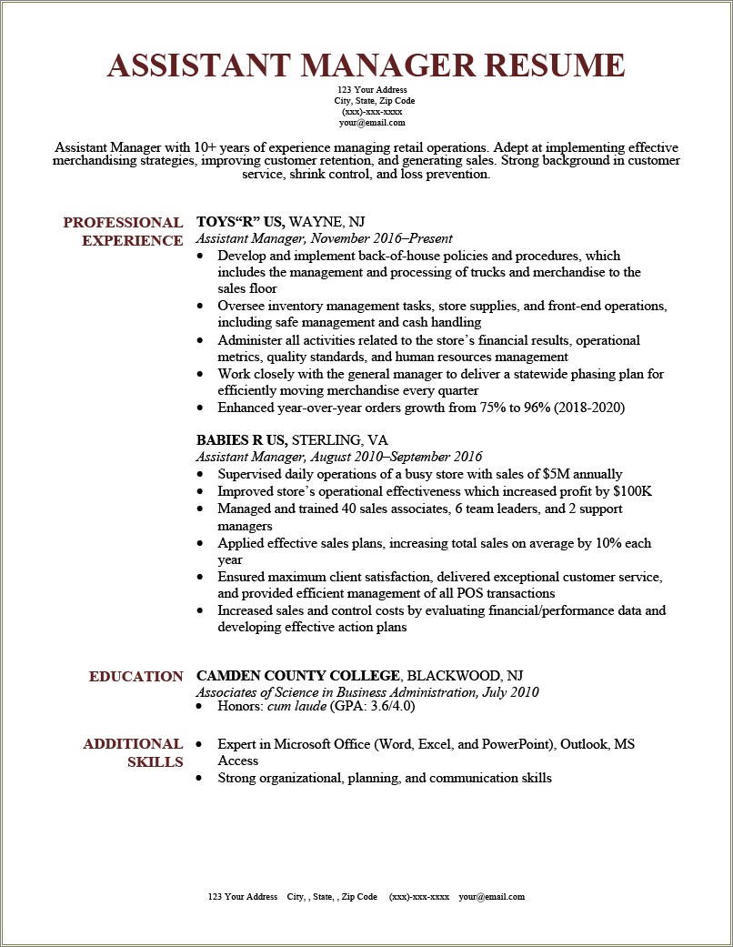 Resume For General Manager At Rent A Center